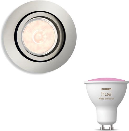 Philips Hue Donegal Inbouwspot (Mat Chroom) - Rond - GU10 - Wit en Gekleurd Licht - Hue White and Color Ambiance