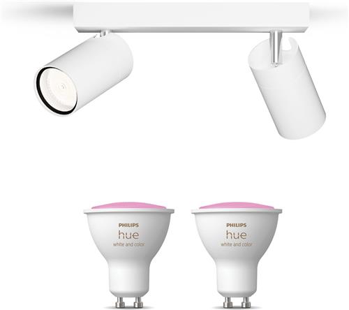 Philips Hue Idris Opbouwspot voor Badkamer (Wit) - Badkamerlamp - Wit en Gekleurd Licht - Plafondspot met 2 Lichtpunten - GU10 - Hue White and Color Ambiance