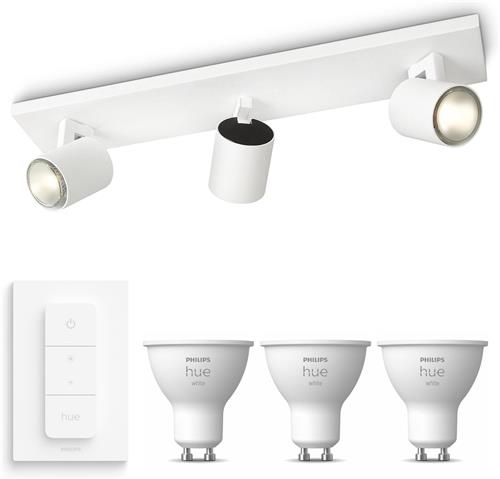 Philips Hue Runner Opbouwspot (Wit) - Warmwit Licht - Incl. Hue Dimmer Switch - Plafondspot met 3 Lichtpunten - GU10 - Hue White