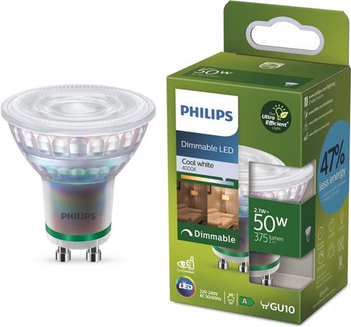 Philips Ultra Efficient LED spot - 50W - GU10 fitting - Koelwit licht - Dimbaar
