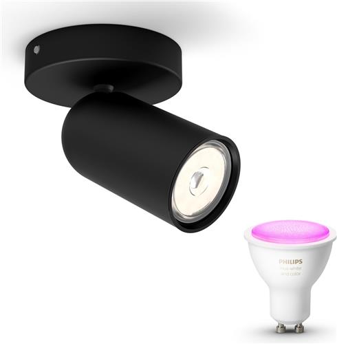 Philips Hue Pongee Opbouwspot (Zwart) - Wit en Gekleurd Licht - Wandspot of Plafondspot met 1 Lichtpunt - GU10 - Hue White and Color Ambiance