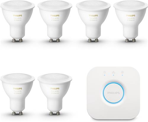Philips Hue Starterspakket - GU10 - met 4 Spotjes - Warm tot Koelwit Licht - Incl. 1 Hue Bridge - Hue White Ambiance