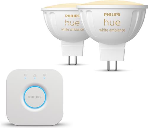 Philips Hue Starterspakket - GU5.3 - met 2 Spotjes (MR16) - 12V - Warm tot Koelwit Licht - Incl. 1 Hue Bridge - Hue White Ambiance