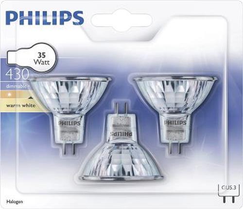 Philips Spotjes 35Watt 12Volt GU5.3 50mm Dimbare Halogeen Reflector Lampen 3 Stuks