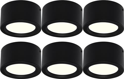 LED Downlight 6 Pack - Opbouw Rond Hoog 10W - Natuurlijk Wit 4200K - Mat Zwart Aluminium - Ø140mm