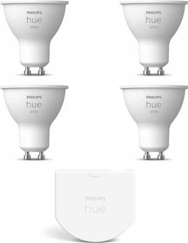 Philips Hue Uitbreidingspakket - GU10 - met 4 Spotjes - Warmwit Licht - Incl. 1 Hue Wall Switch - Hue White White