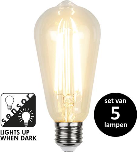 Edison Sensorlamp dag/nacht - Filament 4W -Super Warm Wit (< 2200K) -Niet dimbaar -Schemersensor - set van 5