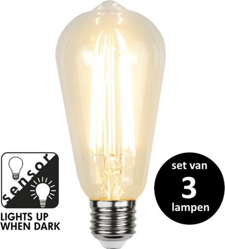 Edison Sensorlamp dag/nacht - Filament 4W -Super Warm Wit (< 2200K) -Niet dimbaar -Schemersensor  - set van 3