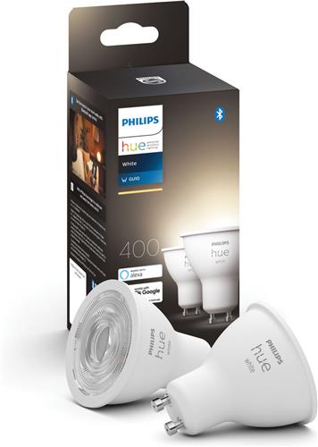 Philips Hue Slimme Lichtbron GU10 Duopack - zachtwit licht- 5,7W - Bluetooth - 2 Stuks