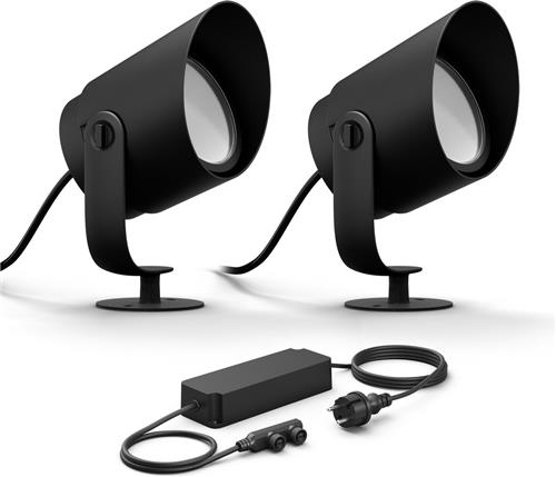 Philips Hue Lily XL Basisset van 2 Tuinspots (Antraciet) - Wit en Gekleurd Licht - Incl. 1 Voedingskabel - Tuinverlichting - Hue White and Color Ambiance