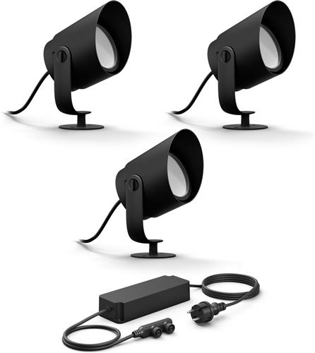 Philips Hue Lily XL Basisset van 3 Tuinspots (Antraciet) - Wit en Gekleurd Licht - Incl. 1 Voedingskabel - Tuinverlichting - Hue White and Color Ambiance