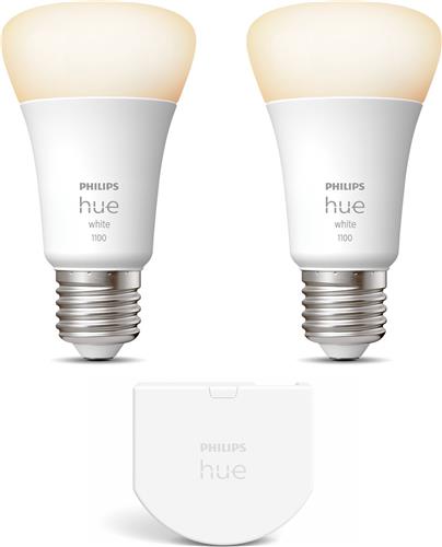 Philips Hue Uitbreidingspakket - E27 - met 4 Standaard Lampen - Warmwit Licht - Incl. 1 Hue Wall Switch - Hue White White