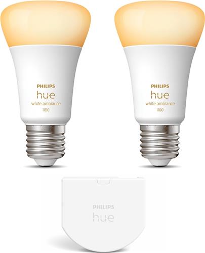 Philips Hue Uitbreidingspakket - E27 - met 2 Standaard Lampen - Warm tot Koelwit Licht - Incl. 1 Hue Wall Switch - Hue White Ambiance