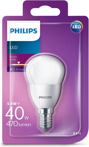 Philips LED Kogel lamp E14 - 5,5W (40W) - Kleine E14 fitting - Warm wit