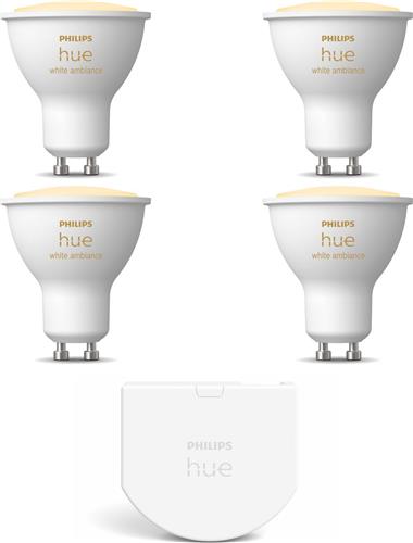 Philips Hue Uitbreidingspakket - GU10 - met 4 Spotjes - Warm tot Koelwit Licht - Incl. 1 Hue Wall Switch - Hue White Ambiance