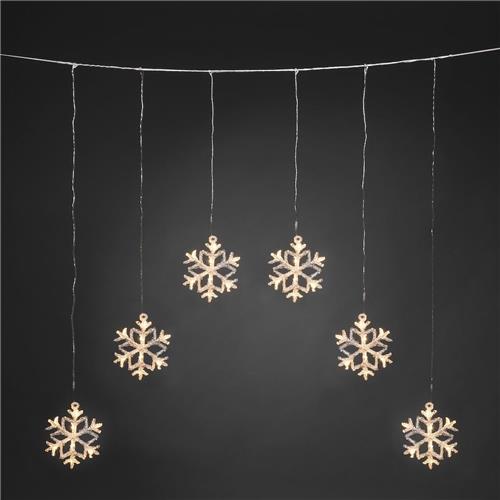 Lichtgordijn voor buiten - 6 sneeuwvlokken - 48 LEDs - Warm wit - Dimbaar - 0.9 meter - Kerstverlichting