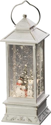 Konstsmide Sweden ® 4365-200 - Kerstdecoratie - LED verlichte watergevulde lantaarn met sneeuwpoppen en sneeuweffect - 10.5x27.5cm - op batterij - 5u timer of permanent - voor binnen - warmwit