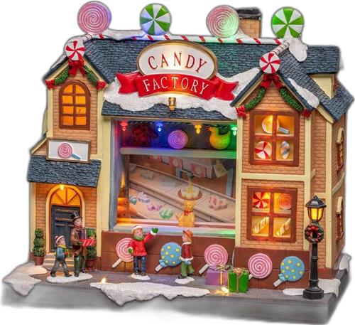Konstsmide 4222 - Kerstdecoratie - 16 lamps WIntertafereel snoepfabriek met lopende band en kerstmelodieen - 30x26.5cm - 4.5V - voor binnen - multicolor