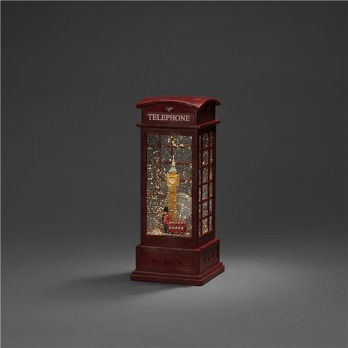 Kerstlantaarn voor binnen  telefooncel met Londen skyline - Warm wit  25cm - Sneeuwlantaarn - Kerstverlichting op batterijen & USB incl. Timer