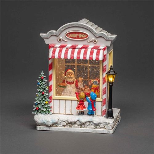 Konstsmide Sweden ®4369 - Kerstdecoratie - Premium Quality LED verlichte Snoepwinkel watergevuld - 22x16.5cm - op batterij - met muziekschakelaar - 5u timer of permanent aan - voor binnen - warmwit