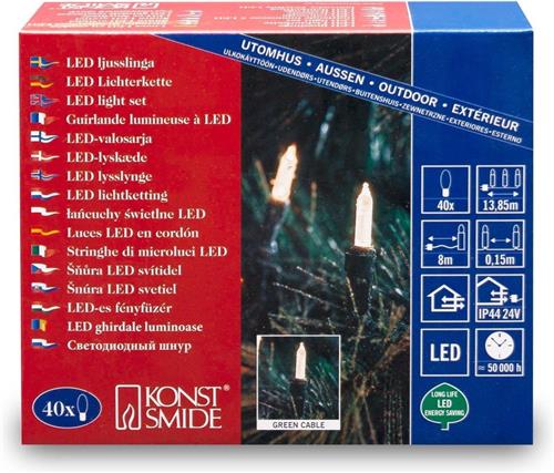 Konstsmide 6004 - Snoerverlichting - 40 lamps LED pizello - 585 cm - 24V - voor buiten - warmwit