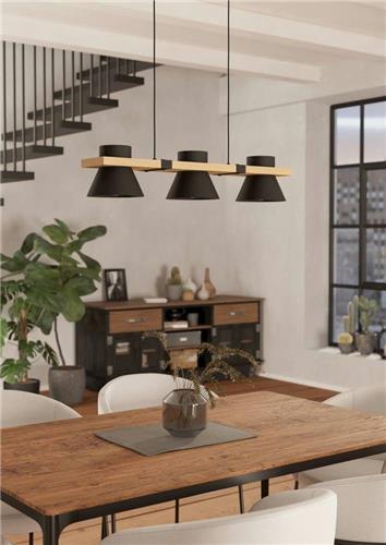 EGLO Maccles Hanglamp - E27 - 78 cm - Zwart/Bruin - Staal/Hout