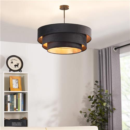 Lindby - plafondlamp - 3lichts - IJzer, textiel - H: 36.8 cm - E27 - zwart, goud