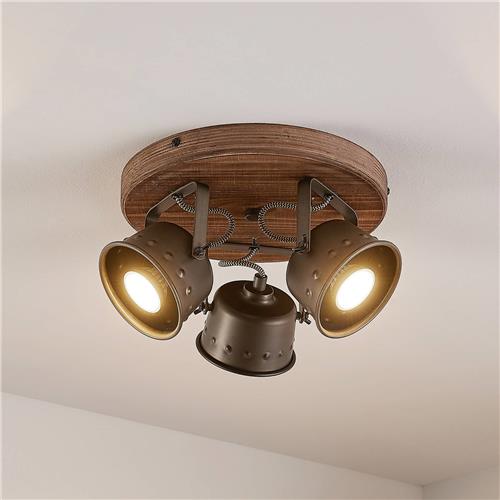 Lindby - halogeen spot - 3lichts - metaal, multiplex - H: 19.5 cm - GU10 - bruin, zwart