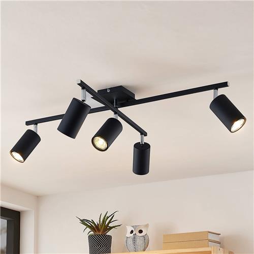 Lindby - plafondlamp - 5lichts - aluminium - H: 22.5 cm - GU10 - zwart