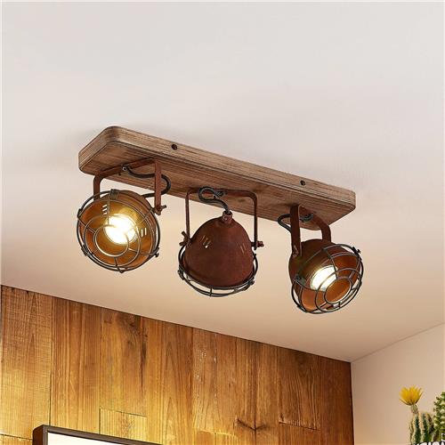 Lindby - buitenspot - 3lichts - metaal, hout - H: 18.5 cm - GU10 - roestbruin, bruin